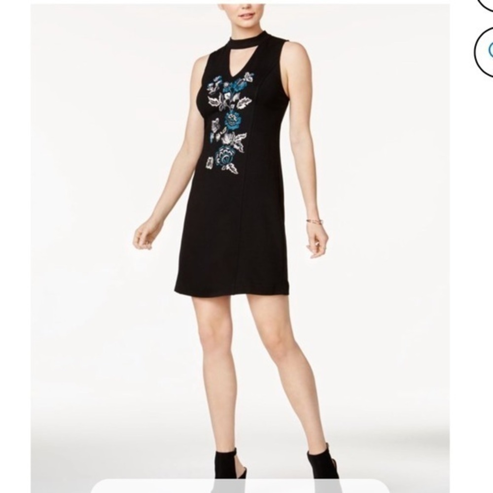 KENSIE Womens Black Embroidered Choker Sleeveless Scoop Neck Shift Dress